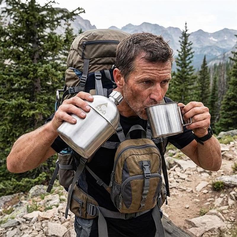 ALFA 1 Military Stainless Steel Canteen & Kidney Style Cup for Hiking, Camping, 1 Quart Canteen - Image 4