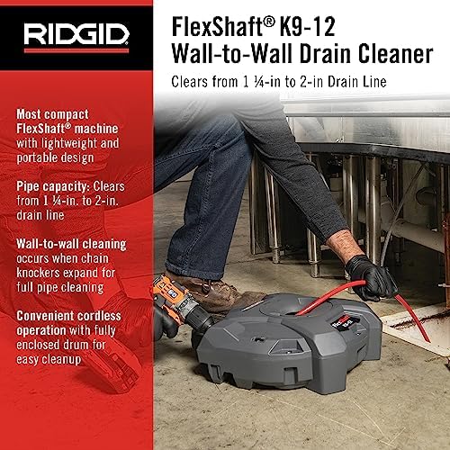 RIDGID 74978 K9-12 FlexShaft 1/4" x 30' Wall-to-Wall Professional Drain Cleaning Machine, Compact Drain Cleaner for 1-1/4" to 2" Pipes - Image 2