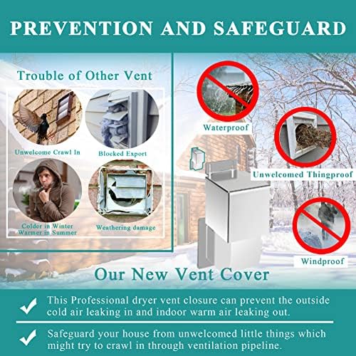 Stainless Steel Outdoor Dryer Vent Cover Closure and Seal Hood with Natural Energy Saving, Exhaust Air Fit for 4" Outside Siding Tube, Professional Patent Design Durable - Image 4