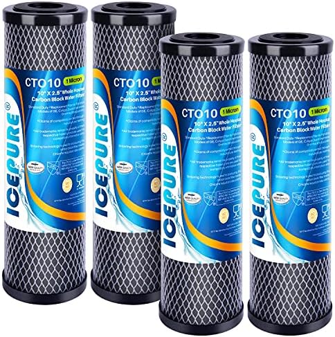 ICEPURE 1 Micron 2.5" x 10" CTO Carbon Whole House Water Filter 4 Pack by ICEPURE