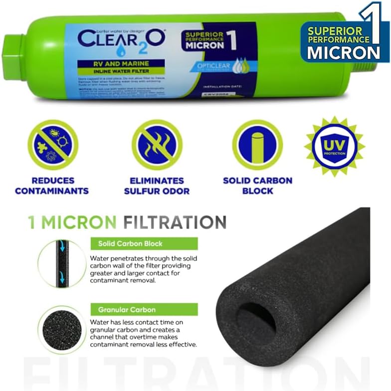 CLEAR2O RV & Marine Inline Water Filter (CRV2006-3) – 1 Micron Solid Carbon Block – Premium Drinking Water Filtration for RVs, Boats, Campers – Reduces Chlorine, Lead, Taste & Odor - Image 6