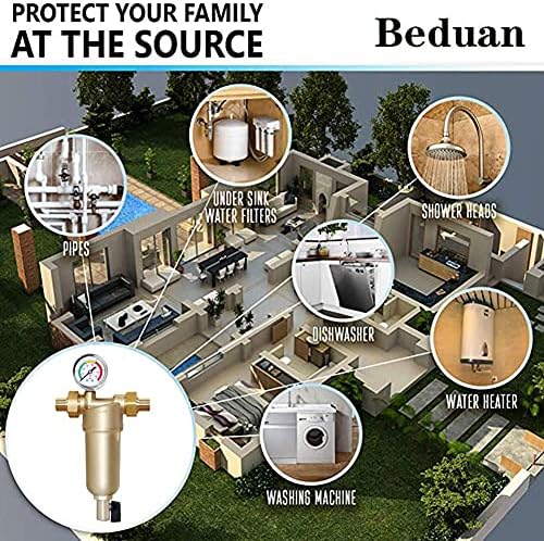 Beduan Reusable Spin Down Sediment Water Filter for Whole House Prefilter System Protector,1"Male Thread,3/4"Male & Female Thread,1/2"Male Thread (50 Micron & Copper Made & Pressure Gauge) - Image 7