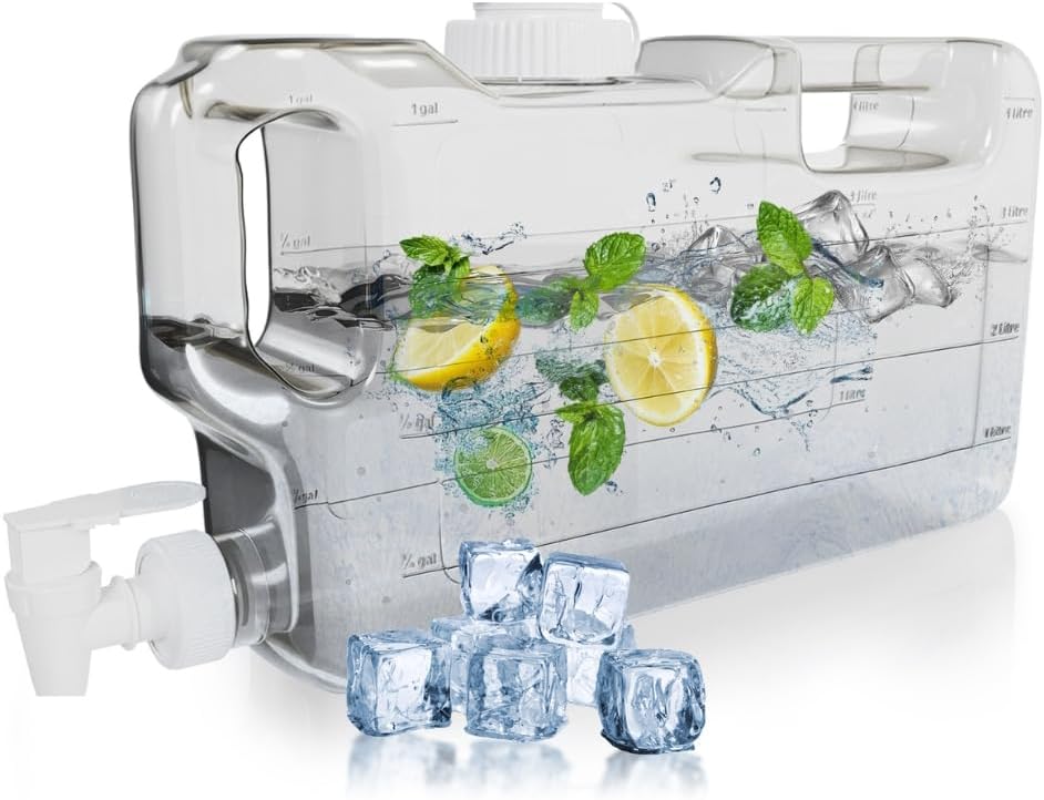Refrigerator Water Dispenser 1.1 Gallon – Leak-Proof Slim Fridge Water Container with Spigot – BPA-Free Refillable Water Jug (Clear) by Hydrafitt