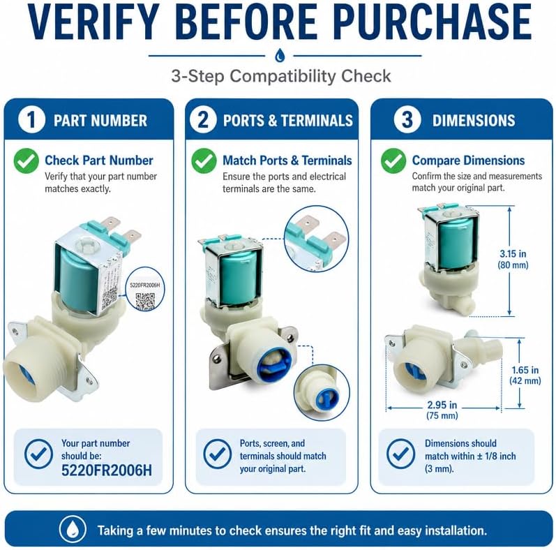 5220FR2006H Washer Water Inlet Valve, Hot Water Inlet Valve Replacement for LG Kenmore Washing Machine, OEM Compatible Washer Fill Valve, Replaces 5220FR2006L 5220FR2006Q 1268123 AP4441935 PS3527427 - Image 4
