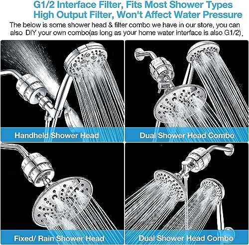 20 Stage Shower Filter w/ 3 Cartridge, Shower Head Filter, Reduce Well Hard Water Chlorine Heavy Metal & Impurity, Improve Skin Hair, Fit Most Handheld Showerhead Fixed Rainfall, Chrome - Image 4