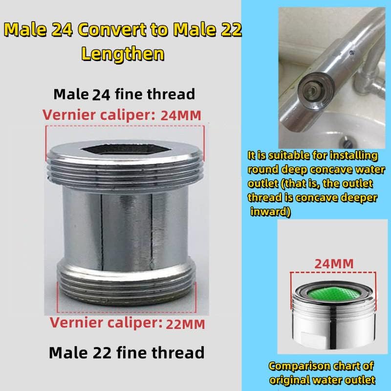 Faucet Adapter, Sink Hose Attachment for Faucet ，Extension Faucet Suitable for Connecting Sink Kitchen Bathroom Garden Faucet (Lengthen the male 15/16"-27T transform male 55/64"-27T) - Image 2