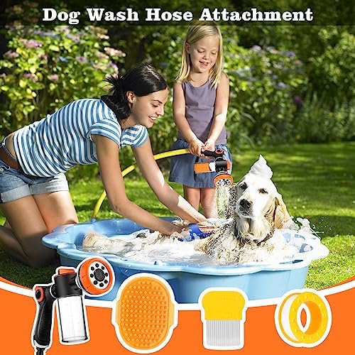 Upgrade Dog Washing Hose Attachment with Soap Dispenser, Dog Bath Hose Attachment with Pet Bath Brush Car Wash Mitt and Dog Comb for Watering Plants, Lawn, Showering Pet(Orange) - Image 2