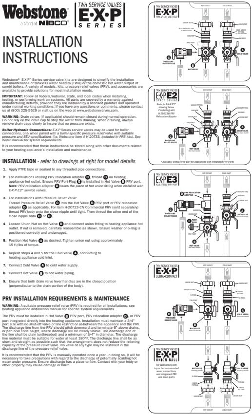 Webstone, a brand of NIBCO E-X-P E2 Tankless Water Heater Service Valve Kit, Hot & Cold, Full Port, Hi-Flow Hose Drains, Pressure Relief Valve Outlet, Adjustable Packing Glands, 3/4 in - Image 7