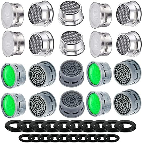 Faucet Aerator with Gasket Flow Restrictor Insert Bathroom Faucet Aerator Replacement Parts 10 pcs Stainless Steel and 10 pcs Green by MOILINJAEY
