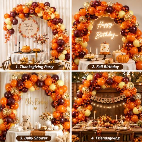 Fall Balloon Arch Kit, Fall Birthday Party Decorations, Orange Burgundy Yellow Gold Confetti Balloons Garland Kit with 6.5 Ft Maple Leaves for Home Thanksgiving Autumn Baby Shower Party Decor Supplies - Image 5