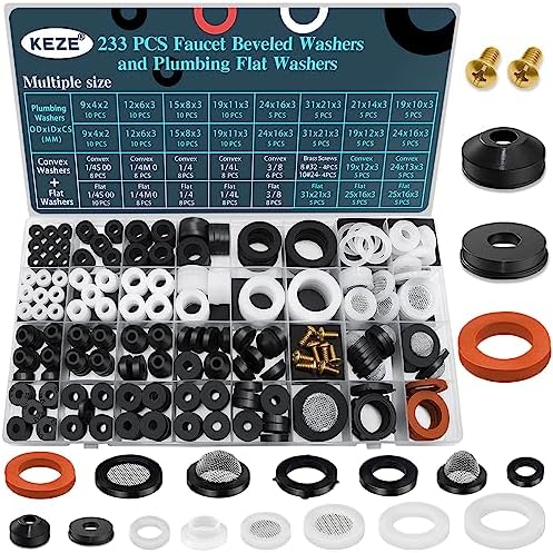 KEZE 233 Pcs Plumbing and Faucet Washers Assortment Kit for Assorted Spigot Water Hose Bib Outside Garden Faucet Splitter Gasket Leak Plumbes Valve Stem Worn Out Repair by KEZE