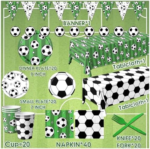 Soccer Party Tableware Set,142pcs Soccer Plates and Napkins Party Supplies Includes Banner, Plates, Cups, Napkins, Tablecloth for Boys Sports Theme Birthday Decorations,Serves 20 - Image 6