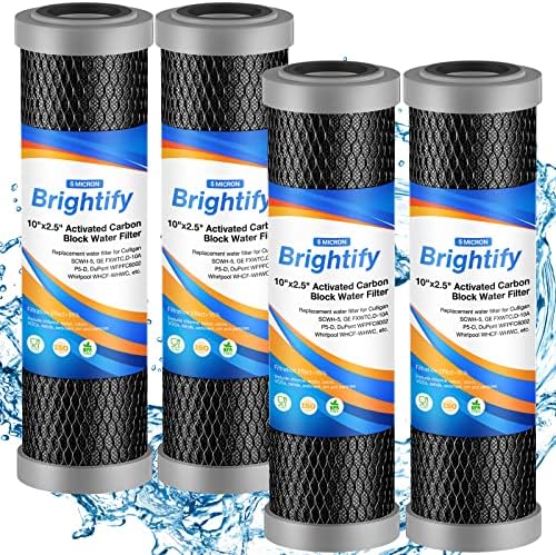 Brightify 10"x2.5" 5 Micron Carbon Water Filter, Whole House Carbon CTO Water Filter Cartridge Replacement Fits Culligan D-10A, P5-D, DuPont WFPFC8002, SCWH-5, GE FXWTC, Whirlpool WHCF-WHWC, 4 Pack by Brightify