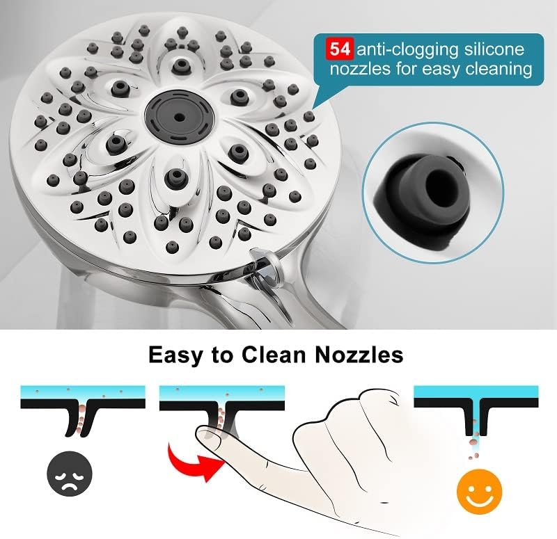 JDO High‑Pressure 6‑Setting Handheld Shower Head, 4.7 Inch Chrome Premium - Image 6