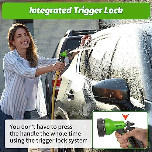 AUTOMAN-Garden-Hose-Nozzle,ABS Water Spray Nozzle with Heavy Duty 7 Adjustable Watering Patterns,Slip Resistant for Watering Plants,Lawn& Garden,Washing Cars,Cleaning,Showering Pets - Green - Image 4