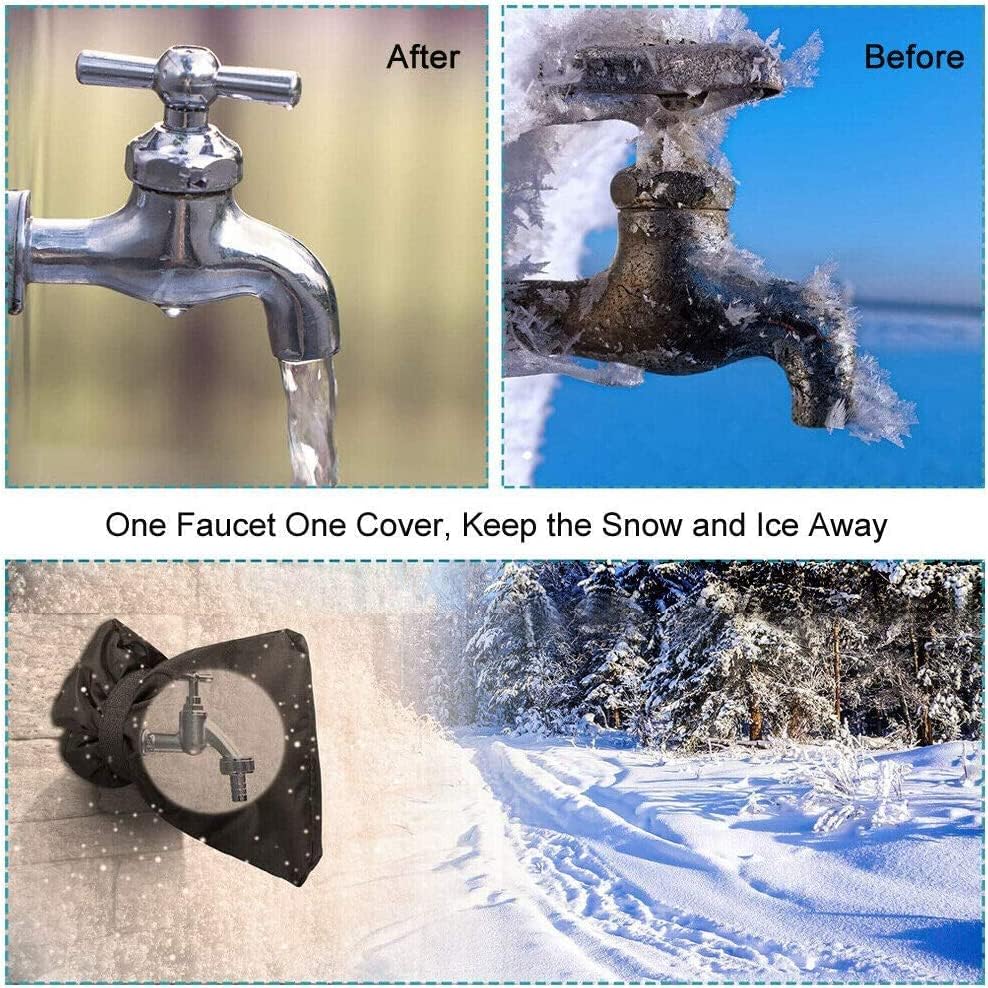 6 Pack Outdoor Faucet Covers for Winter - Pro 6.7"W x 8.3"H Outdoor Water Faucet Cover Socks for Winter Freeze Protection Pipe Insulation Reusable Waterproof Insulated Spigot backflow Cover,Black - Image 3